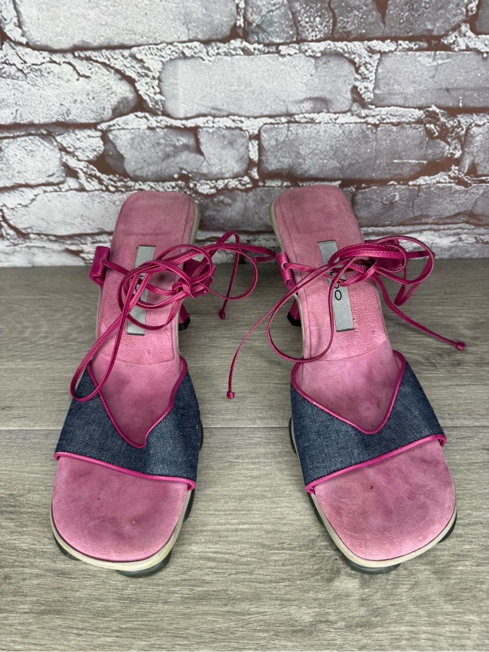 Materia Prima Goffredo Fantini Aldo Pink Y2K Lace Up Heels Women Sz 38EU/7.5M US